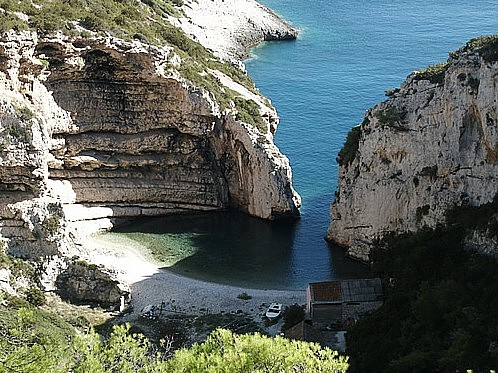 Beach in the bay of Stiniva, island Vis